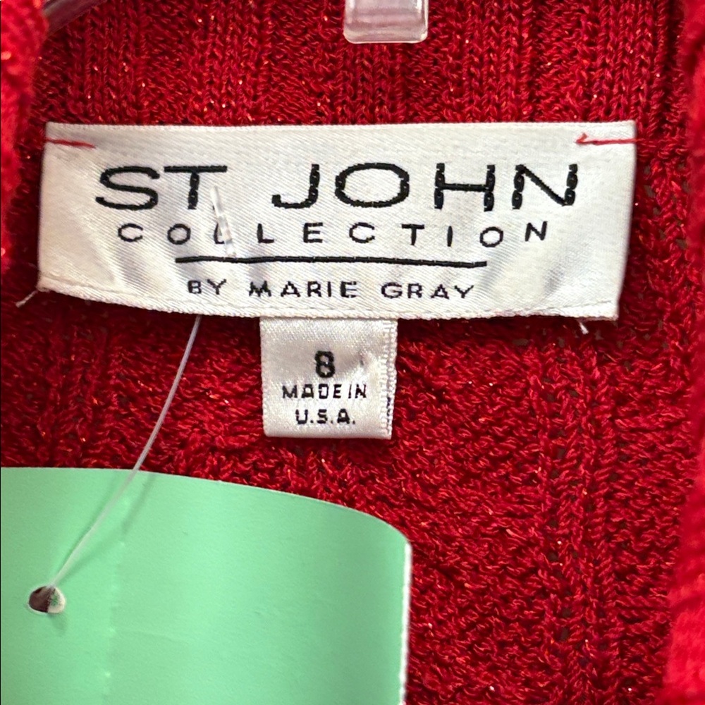 St John Collection by Marie Gray Red Glitter Cardigan Size 8 - Picture 2 of 6